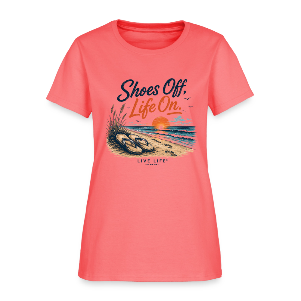 Shoes Off, Life On. Women's Tee - coral