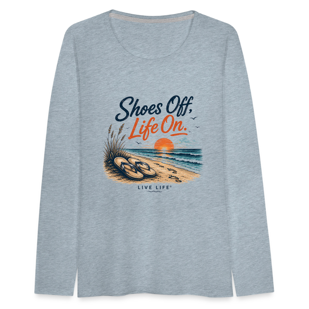 Shoes Off. Life On.™ Coastal Graphic Women's Premium Long Sleeve T-Shirt - heather ice blue