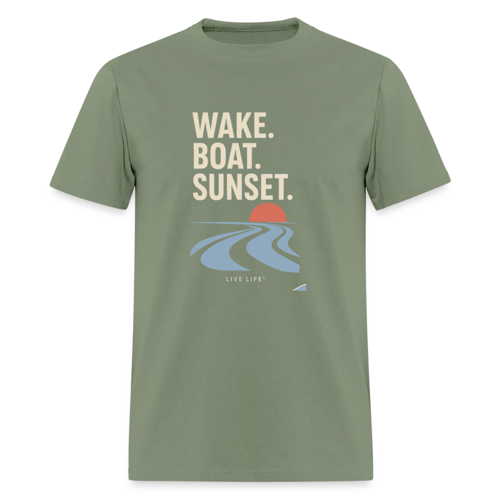 Wake. Boat. Sunset - military green