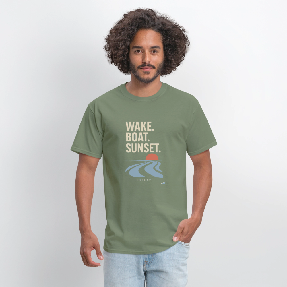 Wake. Boat. Sunset - military green
