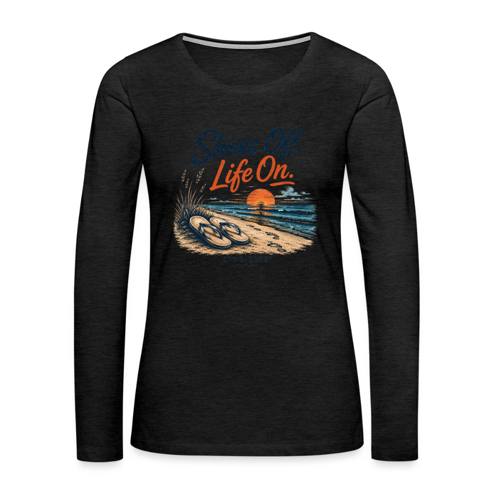 Shoes Off. Life On.™ Coastal Graphic Women's Premium Long Sleeve T-Shirt - charcoal grey