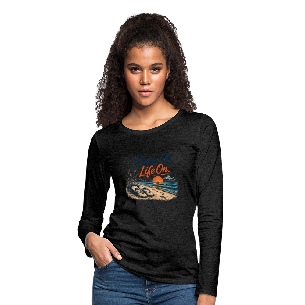 Shoes Off. Life On.™ Coastal Graphic Women's Premium Long Sleeve T-Shirt - charcoal grey