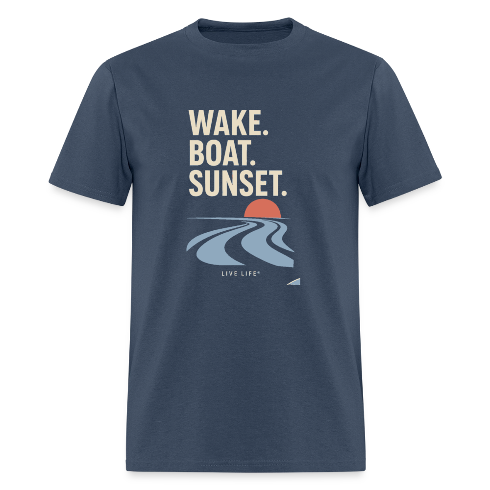 Wake. Boat. Sunset -  blue dusk
