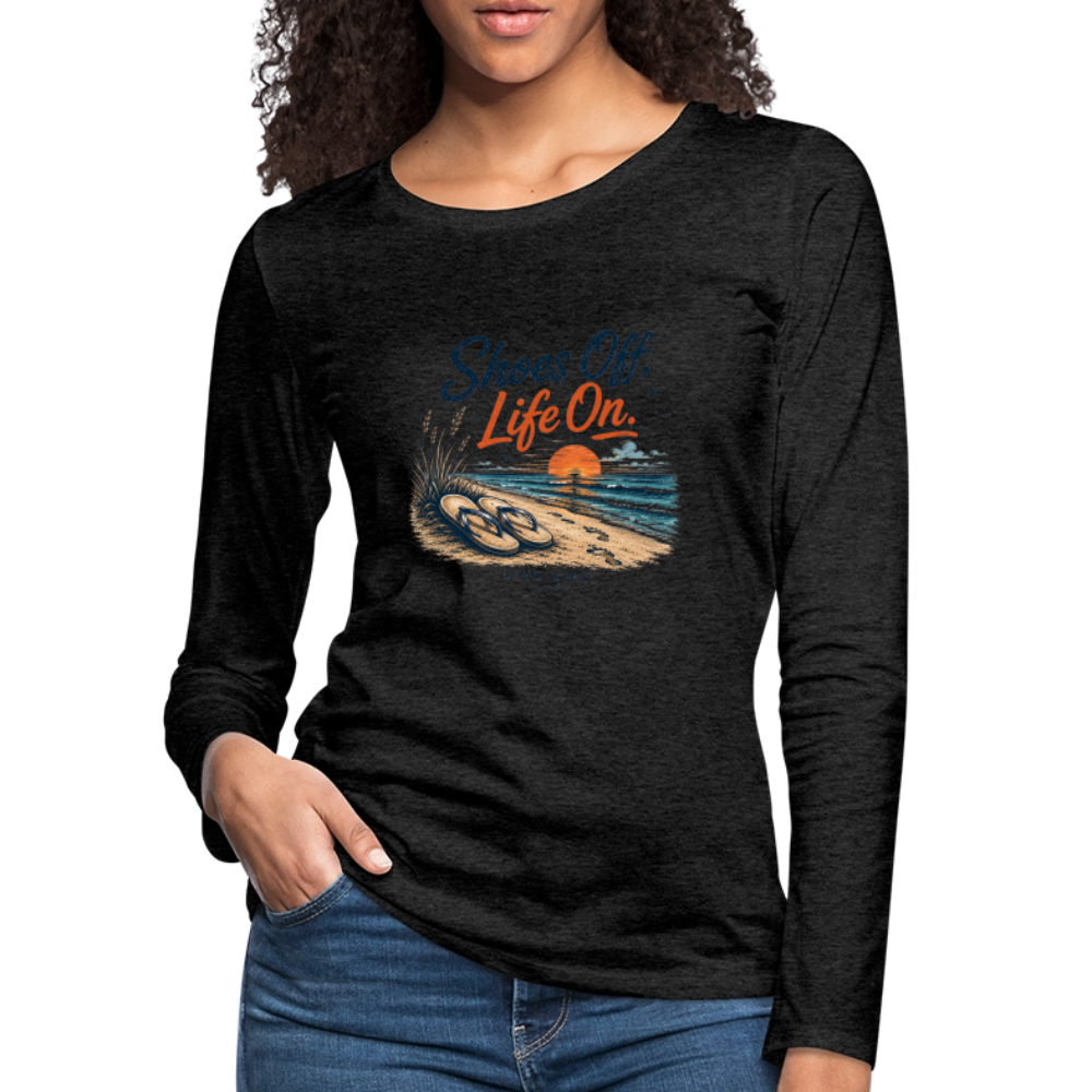 Shoes Off. Life On.™ Coastal Graphic Women's Premium Long Sleeve T-Shirt - charcoal grey