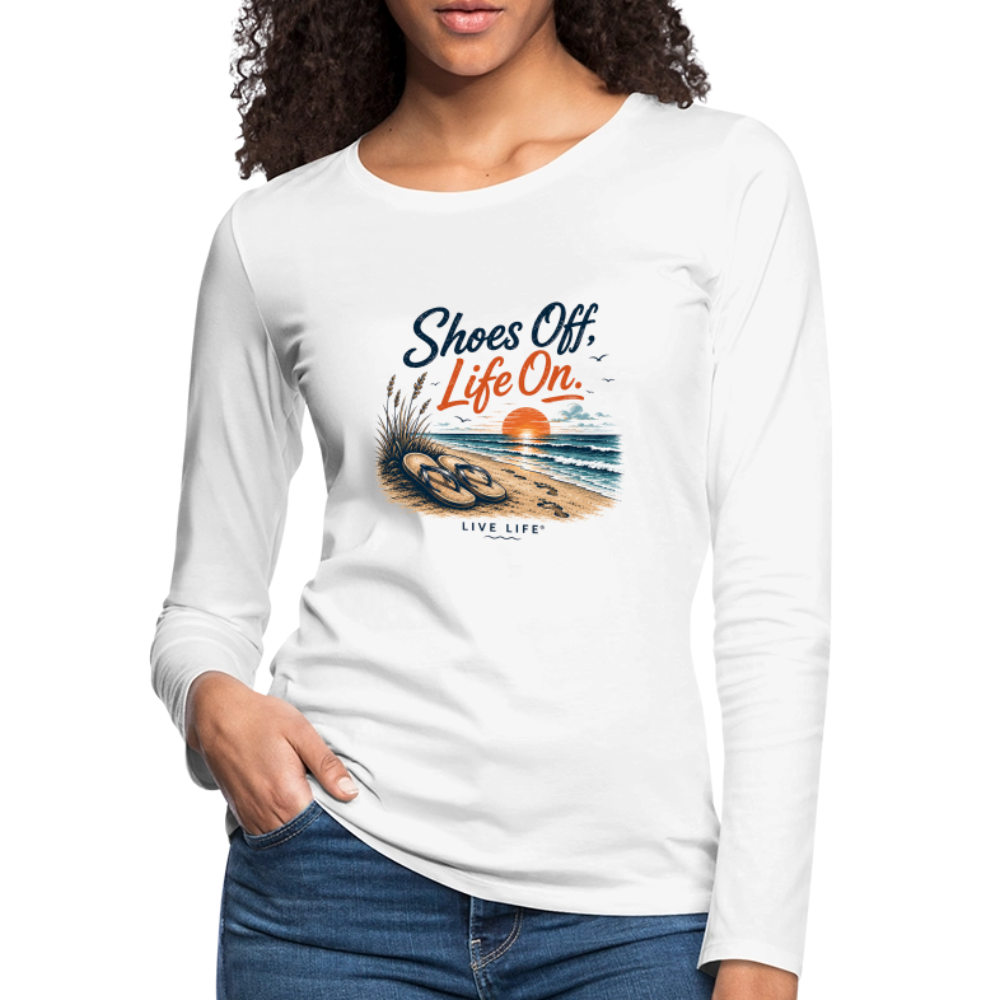 Shoes Off. Life On.™ Coastal Graphic Women's Premium Long Sleeve T-Shirt - white