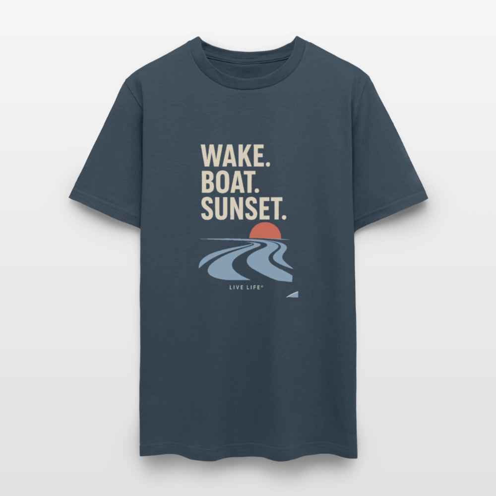 Wake. Boat. Sunset -  blue dusk