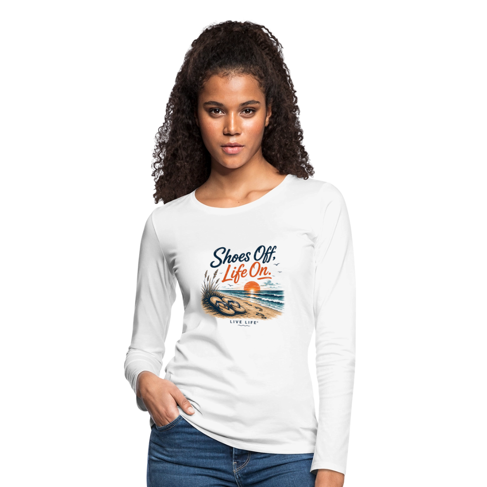 Shoes Off. Life On.™ Coastal Graphic Women's Premium Long Sleeve T-Shirt - white