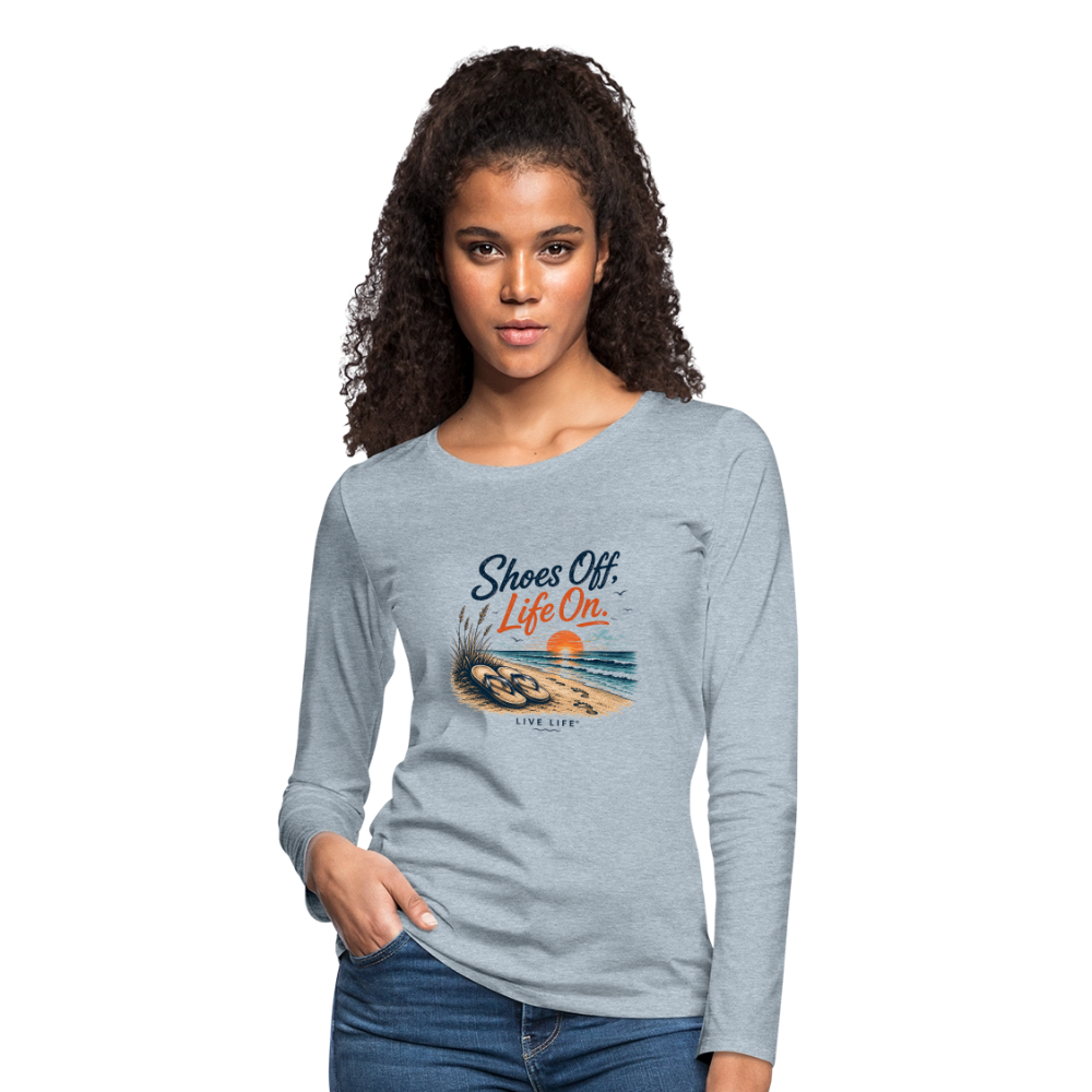 Shoes Off. Life On.™ Coastal Graphic Women's Premium Long Sleeve T-Shirt - heather ice blue