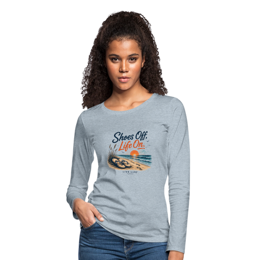 Shoes Off. Life On.™ Coastal Graphic Women's Premium Long Sleeve T-Shirt - heather ice blue