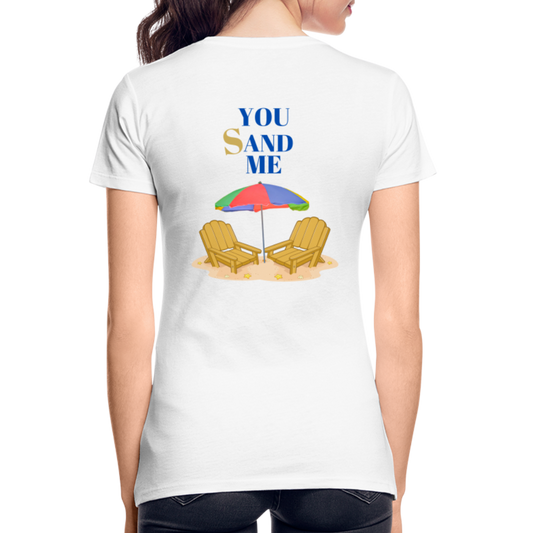You Sand Me Beach Tee - white, back view on model