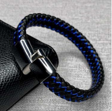 Men's bracelets microfiber leather bracelet blue and black