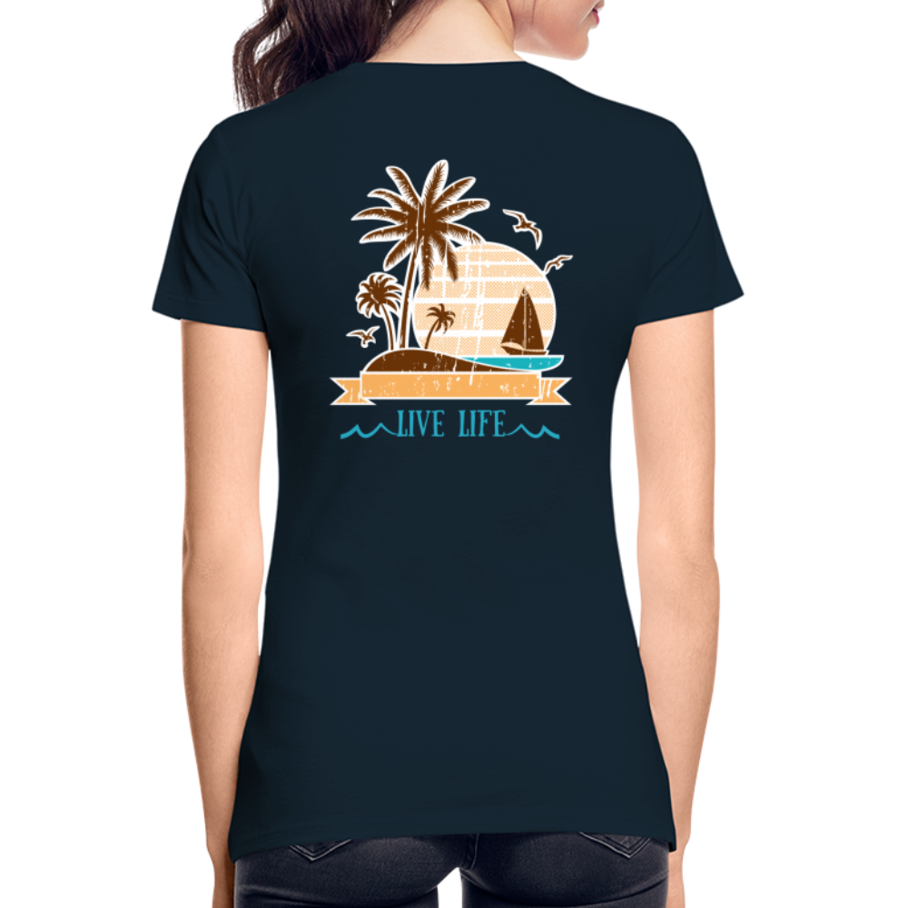 Women’s Sailboats and Sunsets Premium Organic T-Shirt - deep navy