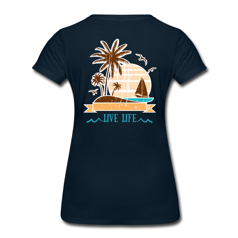 Women’s Sailboats and Sunsets Premium Organic T-Shirt - deep navy
