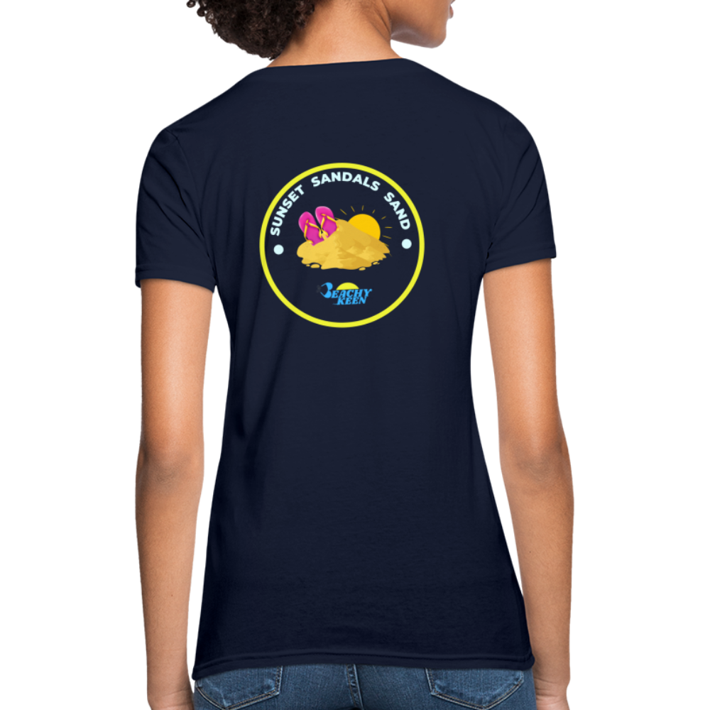 Sunsets Sandals and Sand Women's T-Shirt - navy